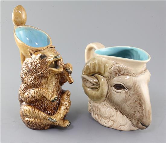 Two French majolica animal shaped jugs, late 19th century, 26.5cm